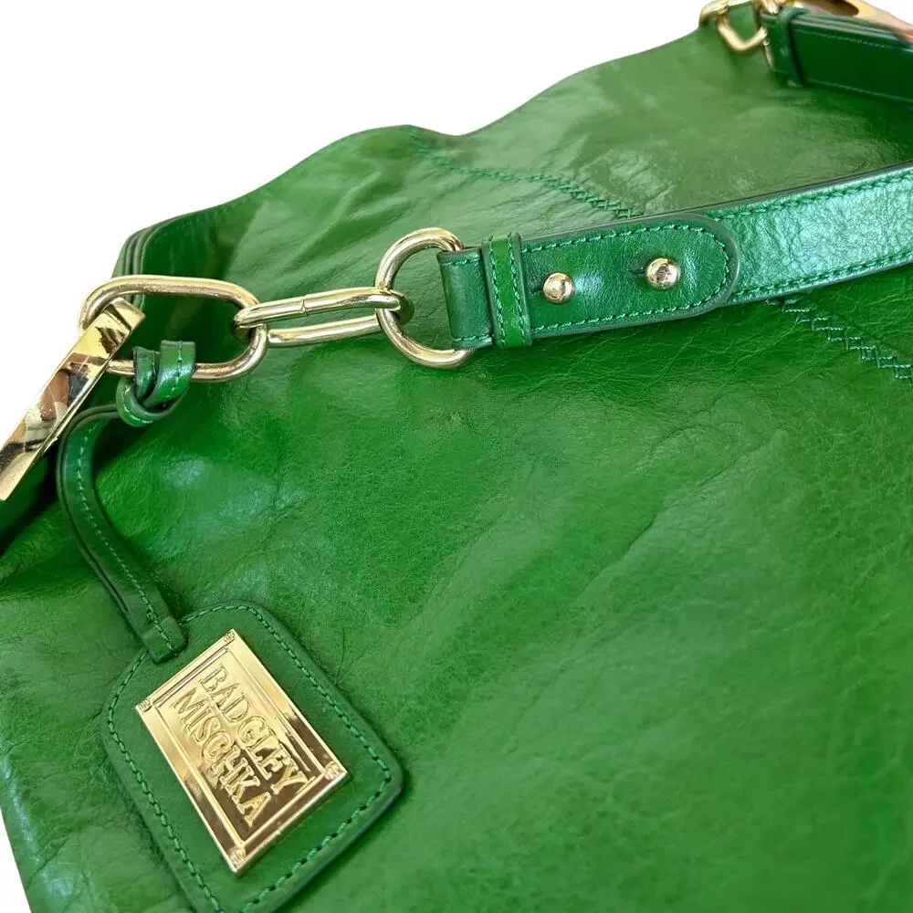 Badgley Mischka Gaia Hobo | Vintage Bright Green Leather Slouchy Chain-Link Bag